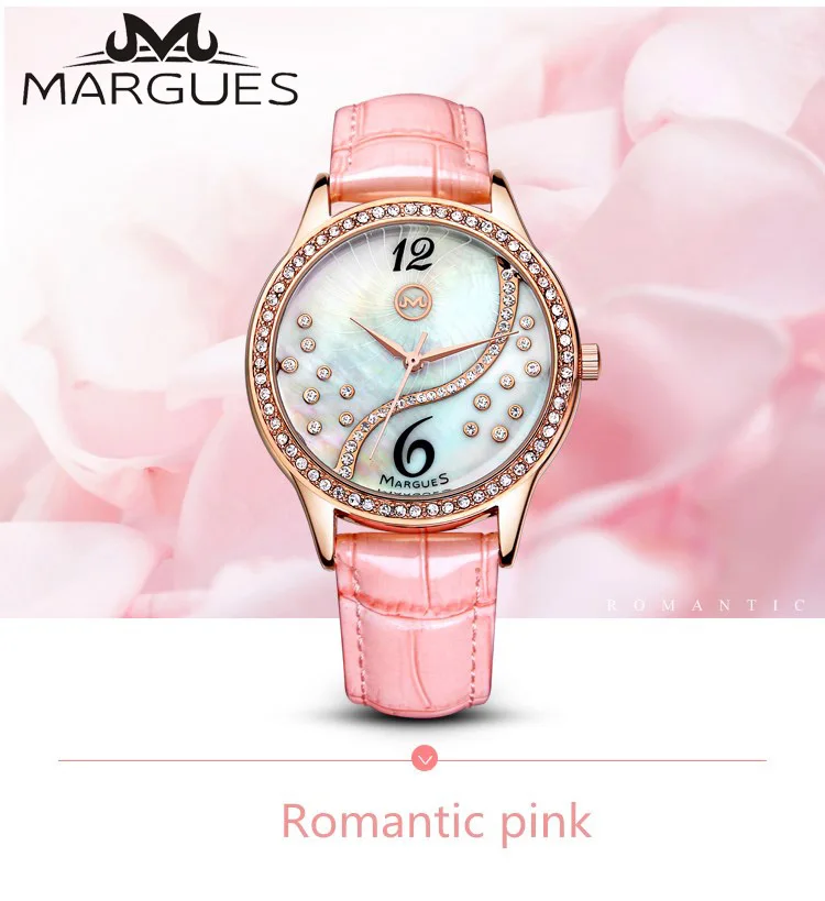 

Women Watches MARGUES brand Quartz watch luxury diamond Fritillary shell dial fashion Waterproof leather strap girl clock 016