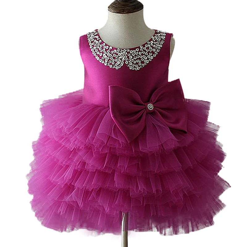 

new Year 1-5 year baby anniversary christening dress Sequins girl dress festive Pompon yarn dress Stage performance clothing