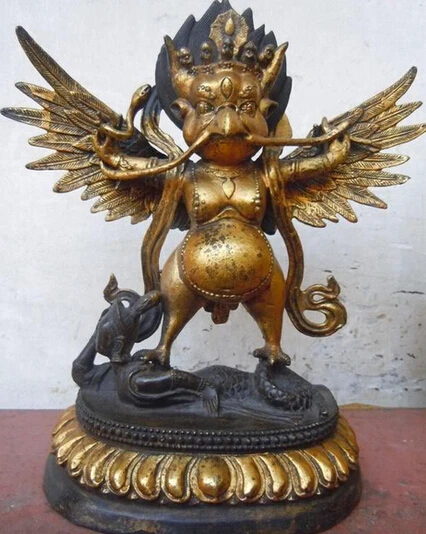 

Fast shipping 12" Chinese fine bronze gild carved snake redpoll buddha statues