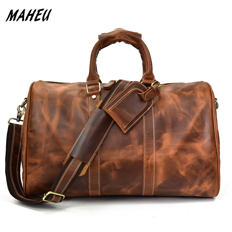 

MAHEU genuine leather travel shoulder bag duffle Men Women Real leather bags fashion cow leather tour handbag for 17" laptop