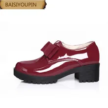 2018 New College Breeze Pure Colo High Heel Low Shoes Single Shoes Lacque Sweet Bow Women’s Shoes Women’s Shoes,40 41 42 43