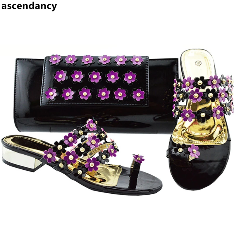 

Latest Design African Matching Shoes and Bags Italian In Women Nigerian Women Wedding Shoe and Bag Set Decorated with Rhinestone