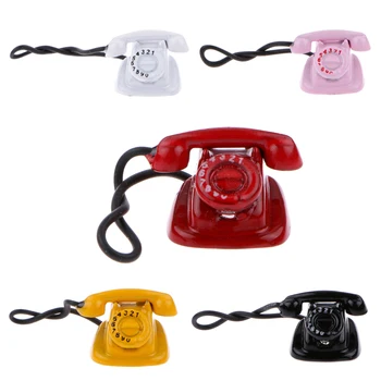 

Newest 1:12 Scale Black Old Style Telephone Dolls House Miniature Accessory Metal Phone Lounge Study Room Accessory 12th Kid Toy
