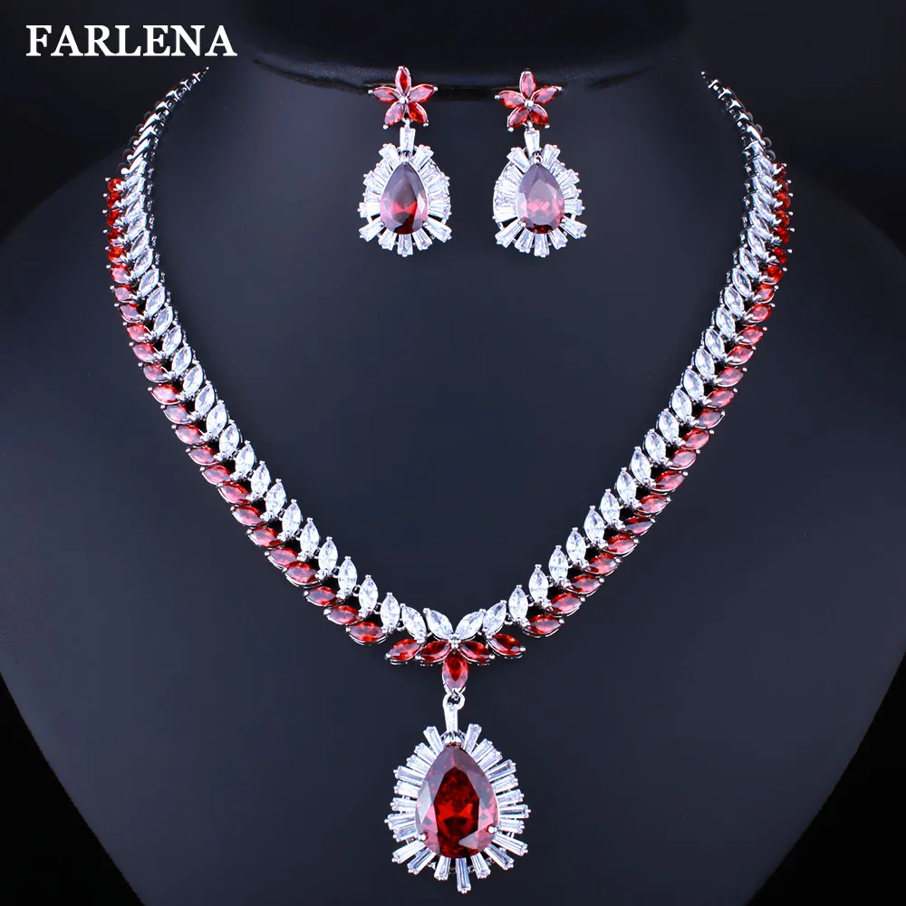 

FARLENA Brand Leaf Shaped Cubic Zirconia Crystal Necklace Earrings for Women Wedding Party Shining Bridal Jewelry sets