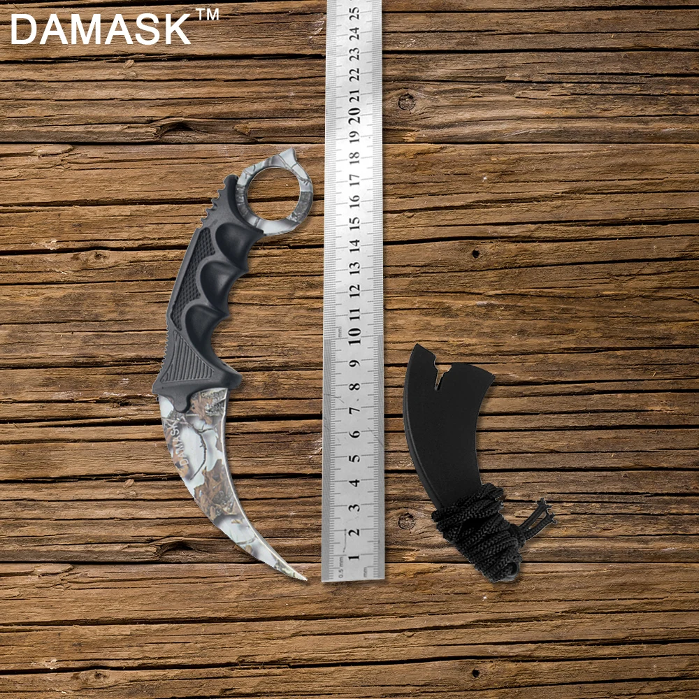 DAMASK CS GO Counter Strike Gradient Claw Karambit Tactical Knife Neck Knife With Sheath Camping Fixed Blade Multi Defense Knife