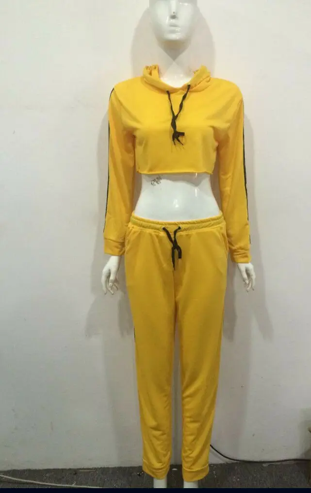 Комплект из 2 предметов Для женщин Весна Повседневное с капюшоном Брюки женские костюмы осень свободный тренировочный костюм - Цвет: Цвет: желтый
