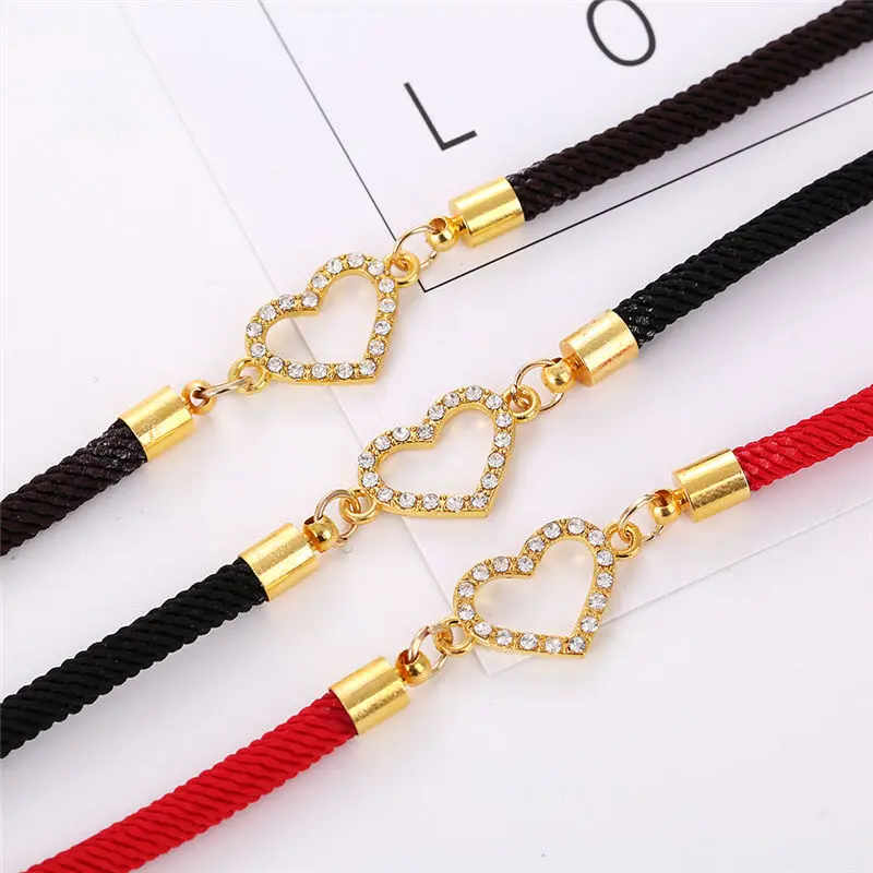 

Fashion Women Bracelet 2019 New Gold Crystal Heart Charm Bracelets High-grade Black Red Rope Chain Bracelet Gifts for Women