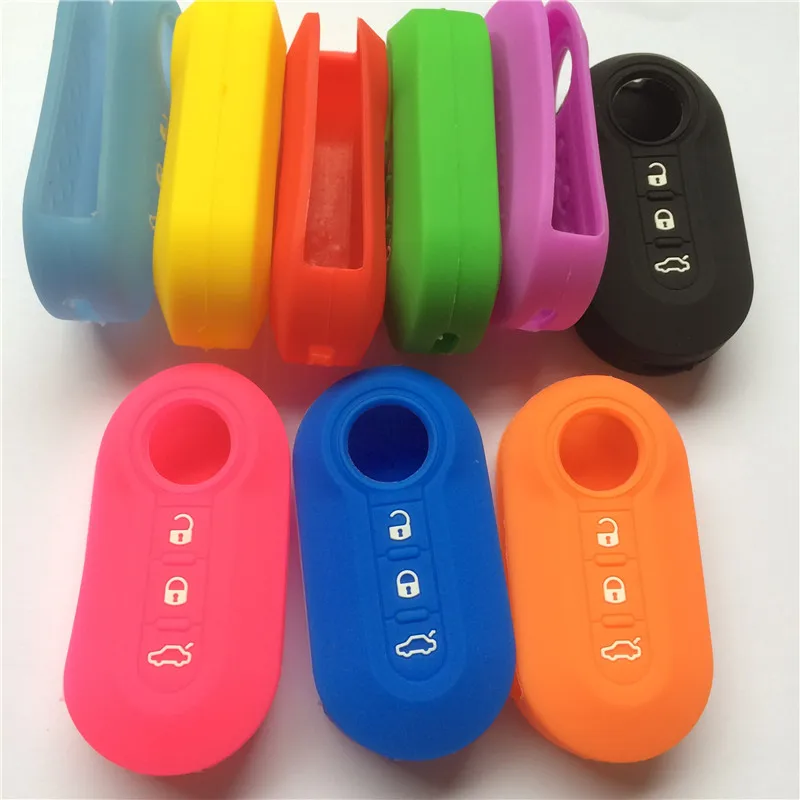 

silicone rubber Car Key Cover case set holder Fits for Fiat 500 3 Button Flip remote key Shell Blank Cover