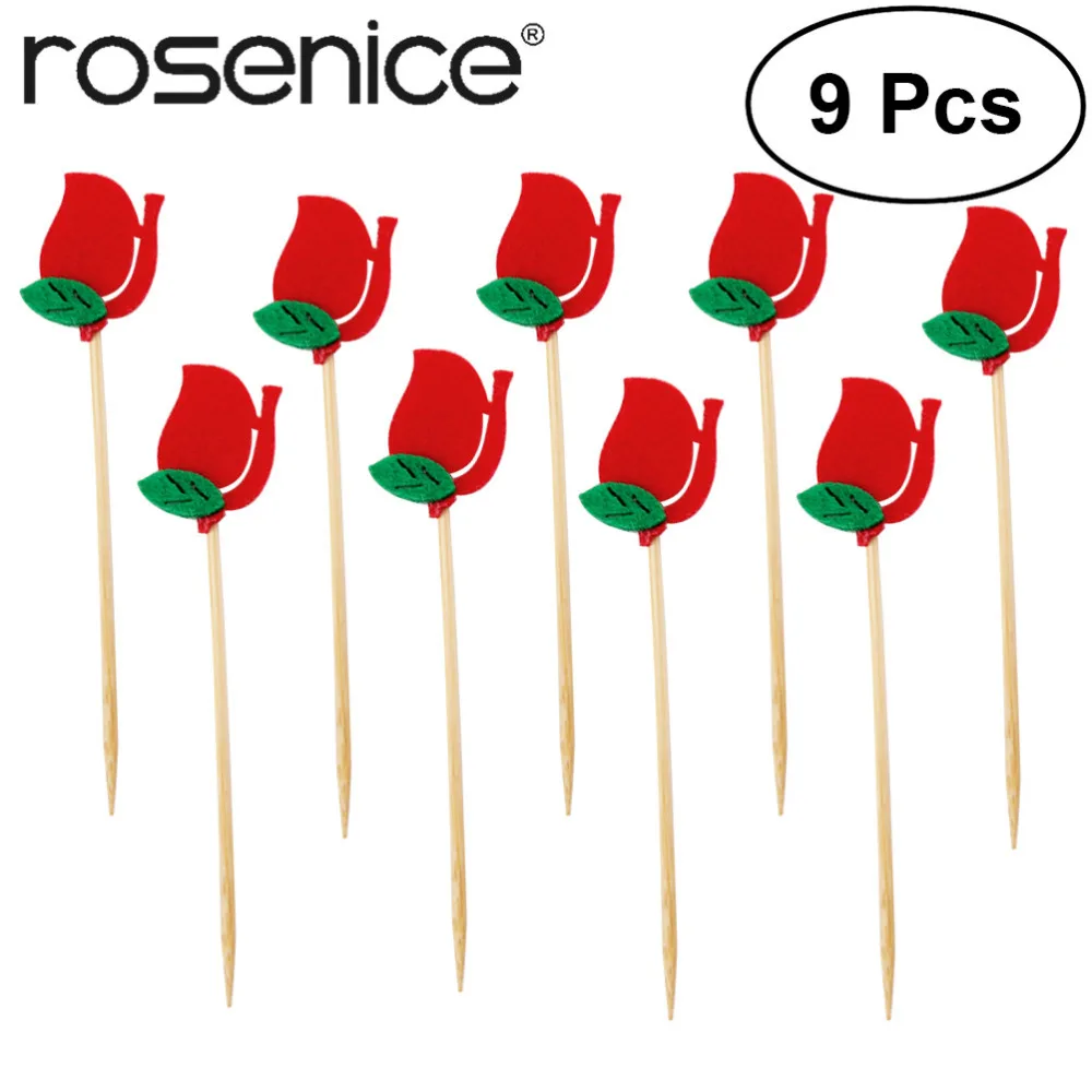 ROSENICE 9 шт. красная роза зубочистки кекс топперы цветок торт украшение для Валентина свадьба день рождения