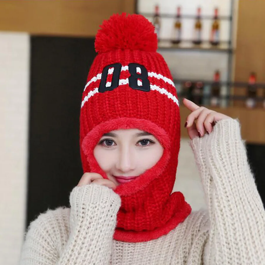2019 Unisex Neck Warmer Knitted Beanies Cap Ring Scarf Winter Hat Thick