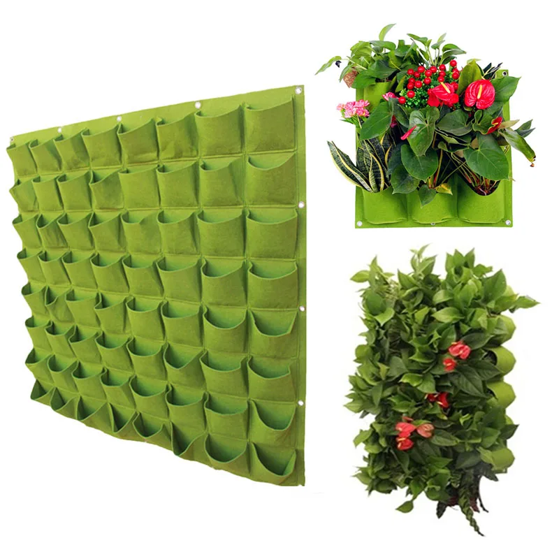 

Vertical Hanging Wall Growing bag 64/72 Pockets Green Planting Bags gardening Vegetable Seedling Living Garden Bag Home Supplies