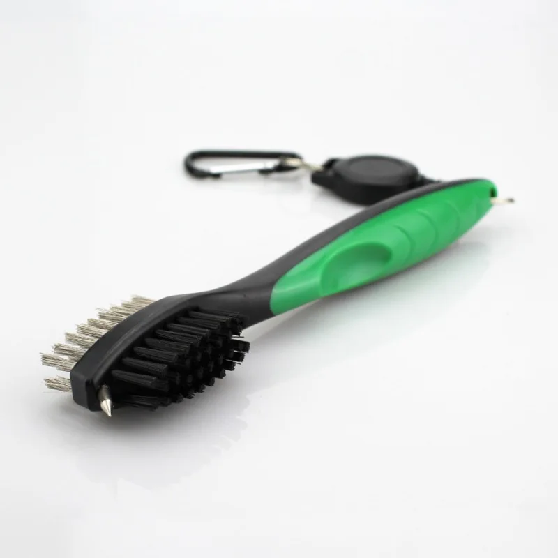 Hot Sale Golf Club Cleaner Double Side Steel Nylon Brush Portable Grooves Cleaning Tool With Hook 2018 Newest