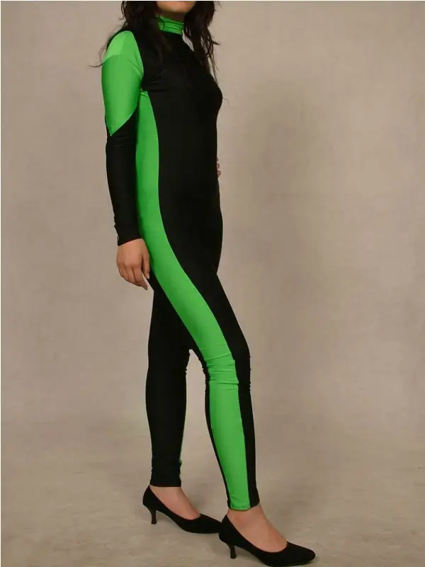 black and green spandex bodysuit