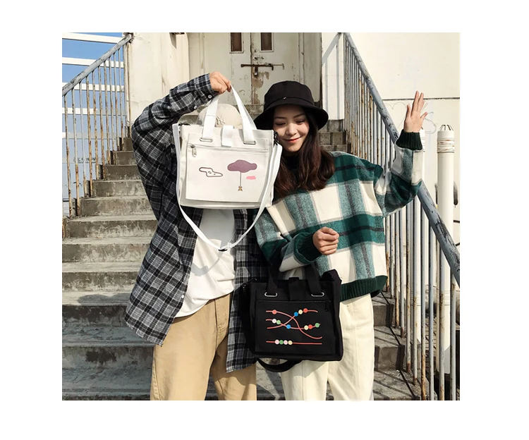 Menghuo Women Canvas Handbag Cartoon Printed Shoulder bag Female Large Capacity Ladies Beach Bag Women Canvas Tote Shopping New _34_11