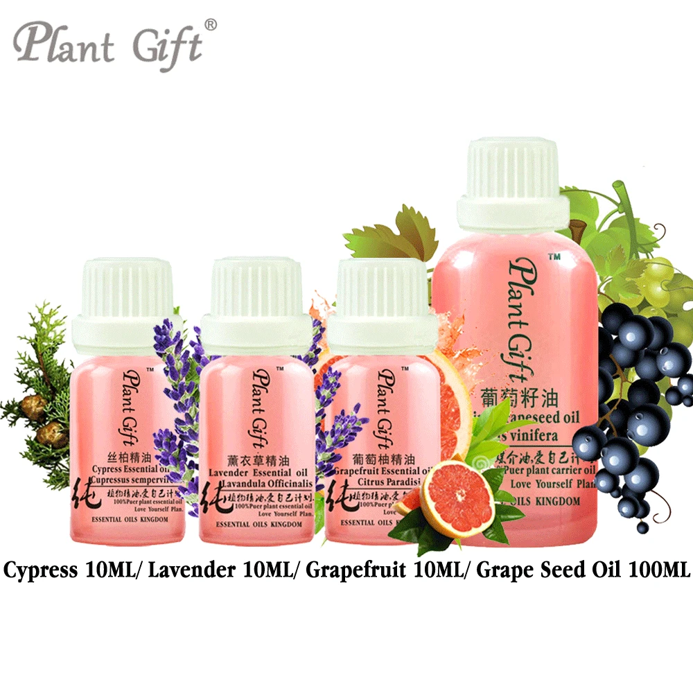 

100% Pure Plant Essential Oil Cypress / Lavender / Grapefruit / Grape Seed Oil Convergence Pores Improve Red Blood Tight Skin