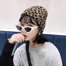 Модные женские туфли кепки зима леопардовым принтом хеджирования головы мешковатые теплая шапка skulliвязаный крючком Лыжная шапочка с