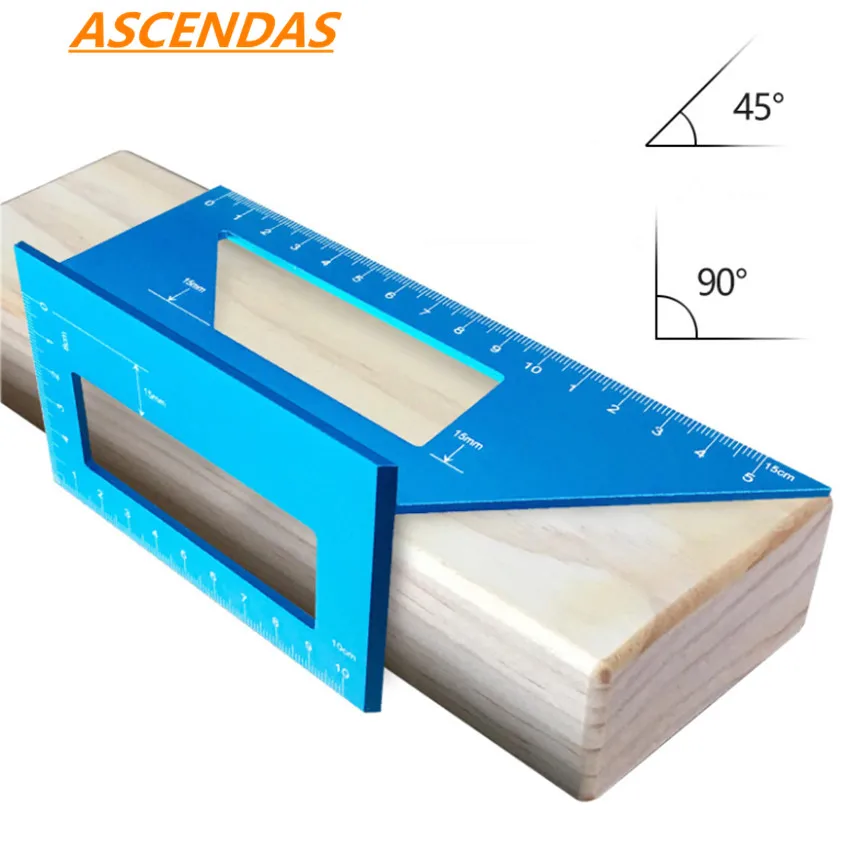 

ASCENDAS Aluminum Alloy Woodworking Scriber T Ruler Multifunctional 45/90 Degree Angle Ruler Angle Protractor Gauge TP-0214