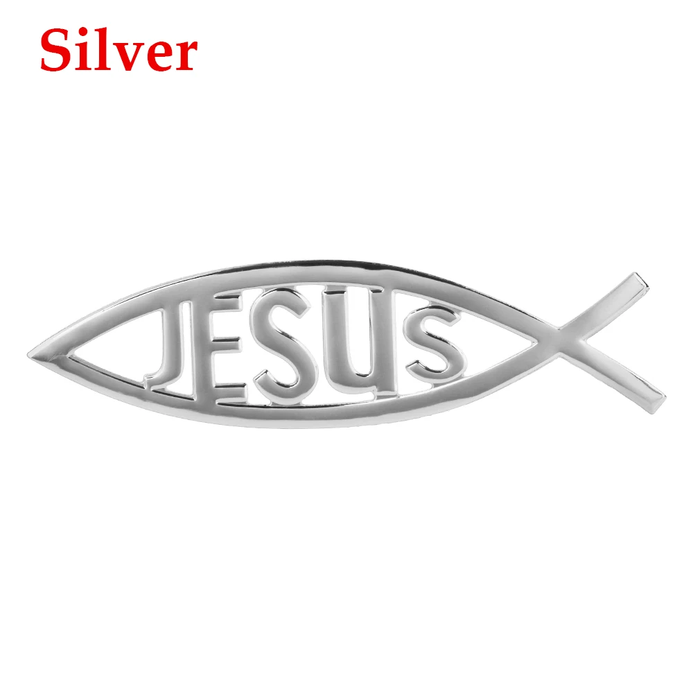 Новинка, 3D эмблема христианского Иисуса, рыбы, логотип, Эмблема для багажника автомобиля, наклейки для стайлинга автомобиля, виниловая графическая наклейка, красное золото, хром - Название цвета: silver
