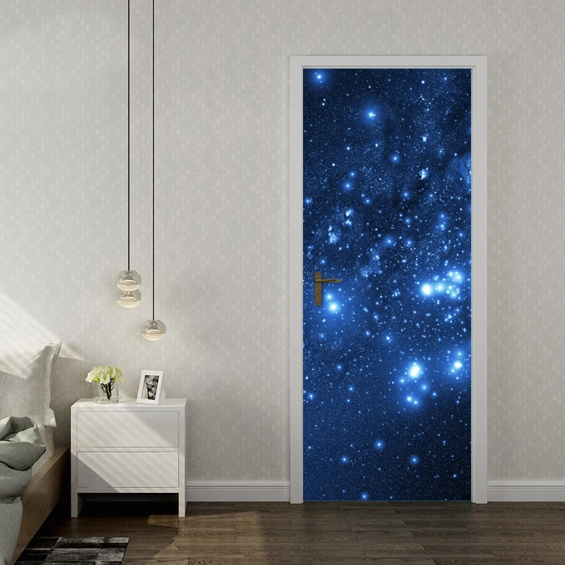 Современные 3D стереоскопический эффект звездное небо Настенные обои для гостиной спальни двери украшения Настенная живопись ПВХ наклейки водонепроницаемые