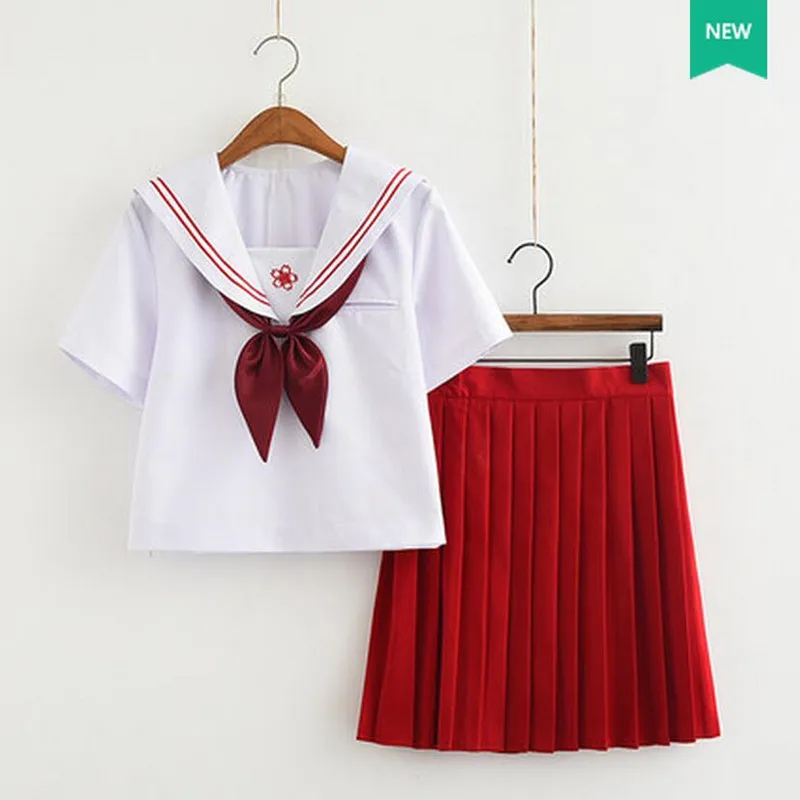 White Shirt Red font b Skirt b font Special Sailor Costumes High School Student JK Uniform