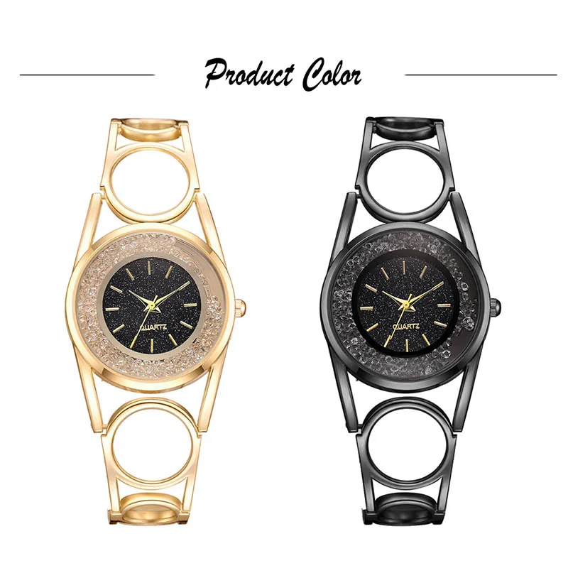

Women Quartz Watches Rhinestone Rolling Beads Dial with Alloy Hollow Band TT@88