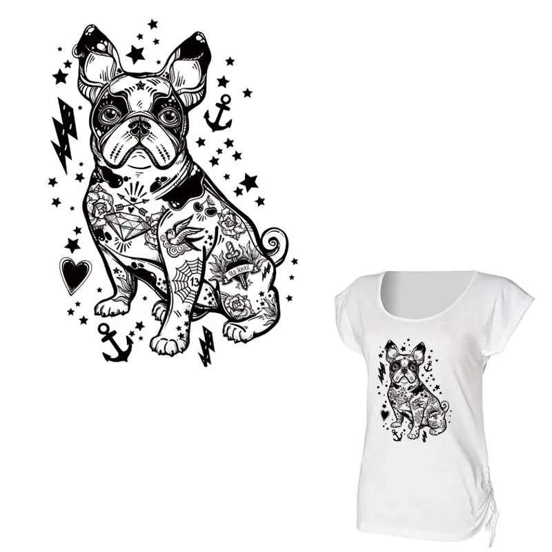 

Bulldog patches Iron On Heat Transfer Paper Print On T-shirt Diy A-level Washable Dog Patch Applique For Clothes Accessory Y-035