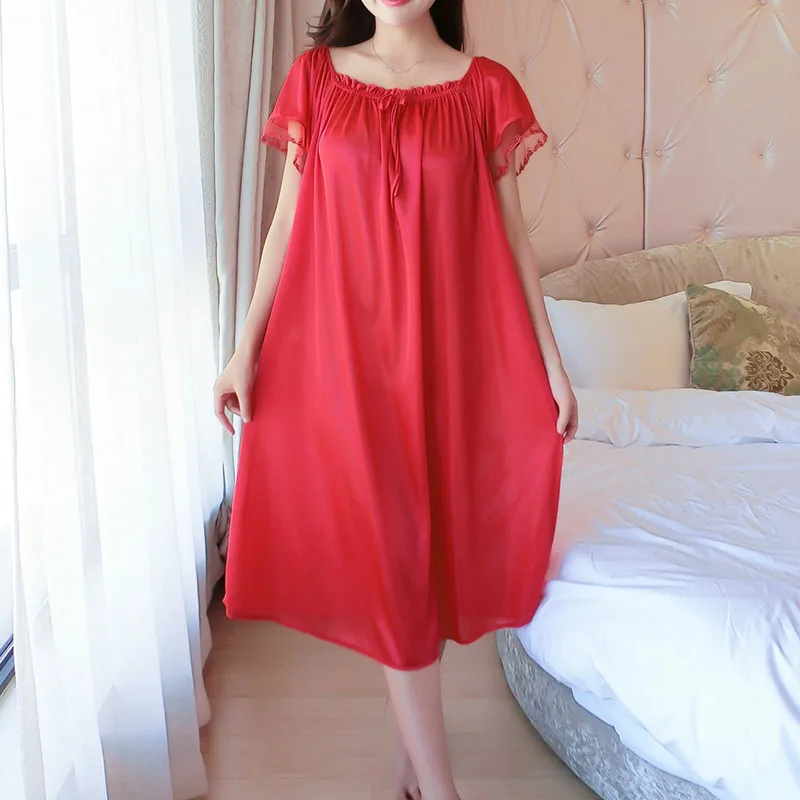 

2019 New Ladies Nightgown Soft Crew Collar Short Sleeve Long Sleeping Dress