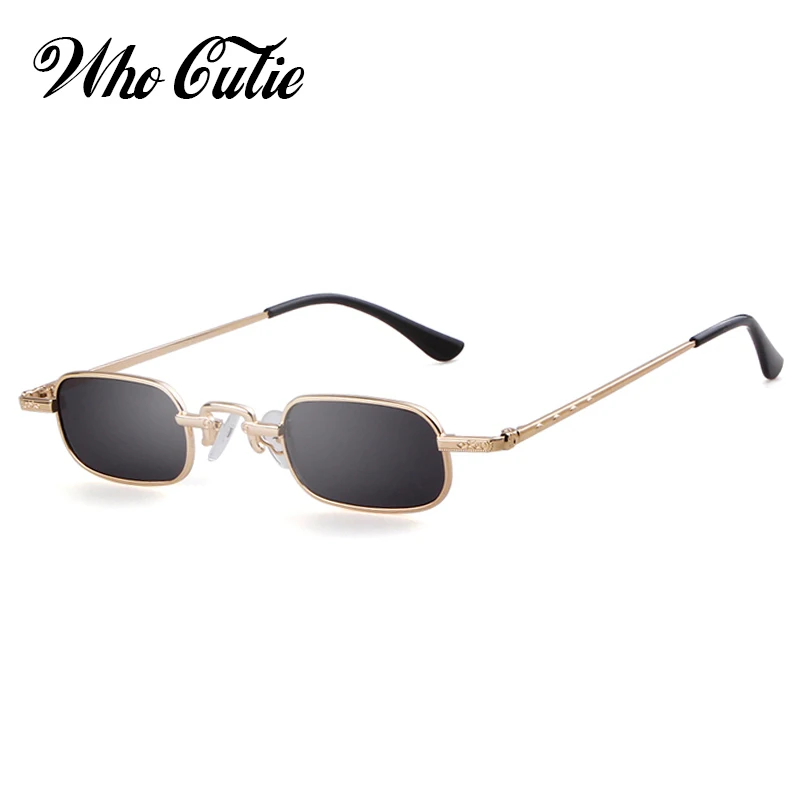 

WHO CUTIE Small Rectangular Sunglass Women Fashion Steampunk Sunglasses Men Brand Design Vintage Retro Sun Glasses Shades OM765
