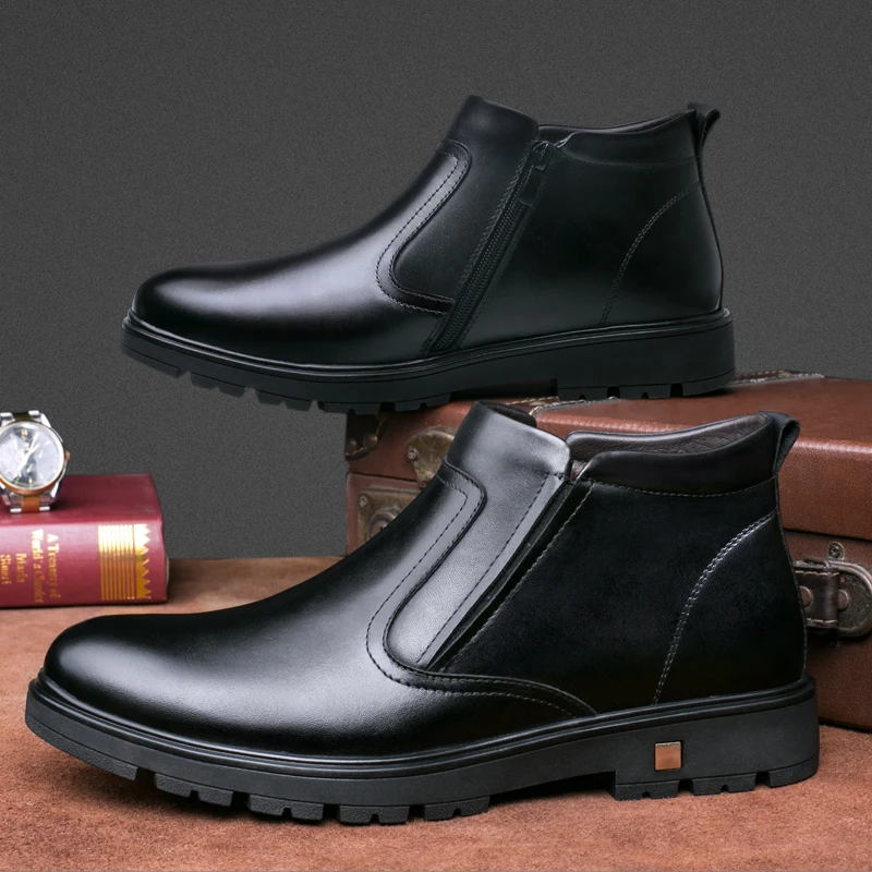 

OSCO Fashion winter Men Ankle Boots Casual Men Leather chelsea boots martin Breathable slip on Boots military shoes men