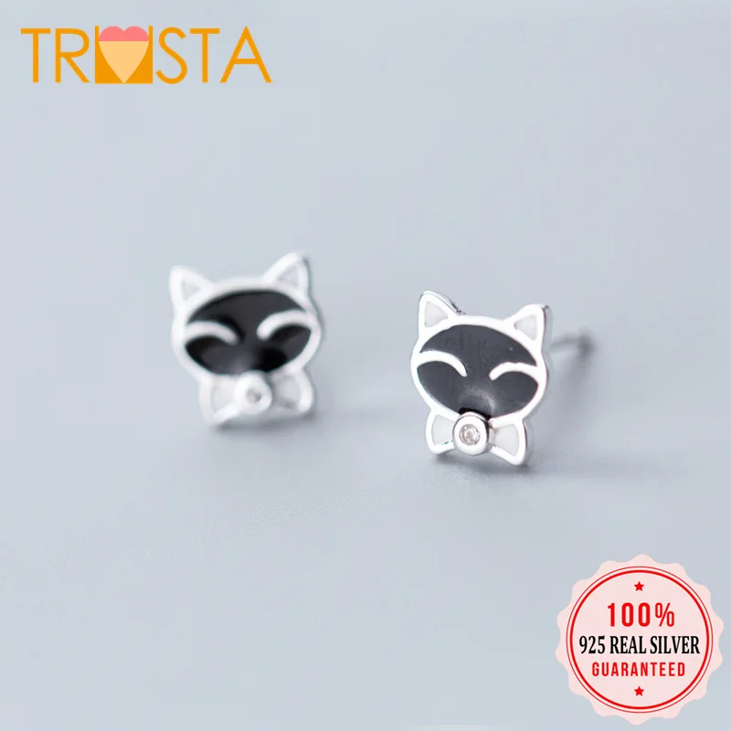 

Trusta 100% 925 Solid Real Sterling Silver Jewelry Cute Black Cat CZ Stud Earring For Teen Girl Women Fine Silver Jewelry XY1232