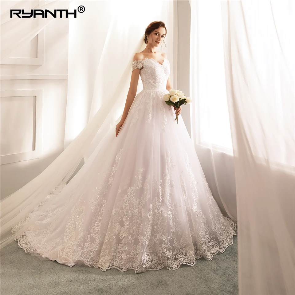 

Hot Sale Off The Shoulder Lace Wedding Dress Cheap Vestido De Noiva Bridal Gowns Luxury Ball Gown Robe De Mariage 2019