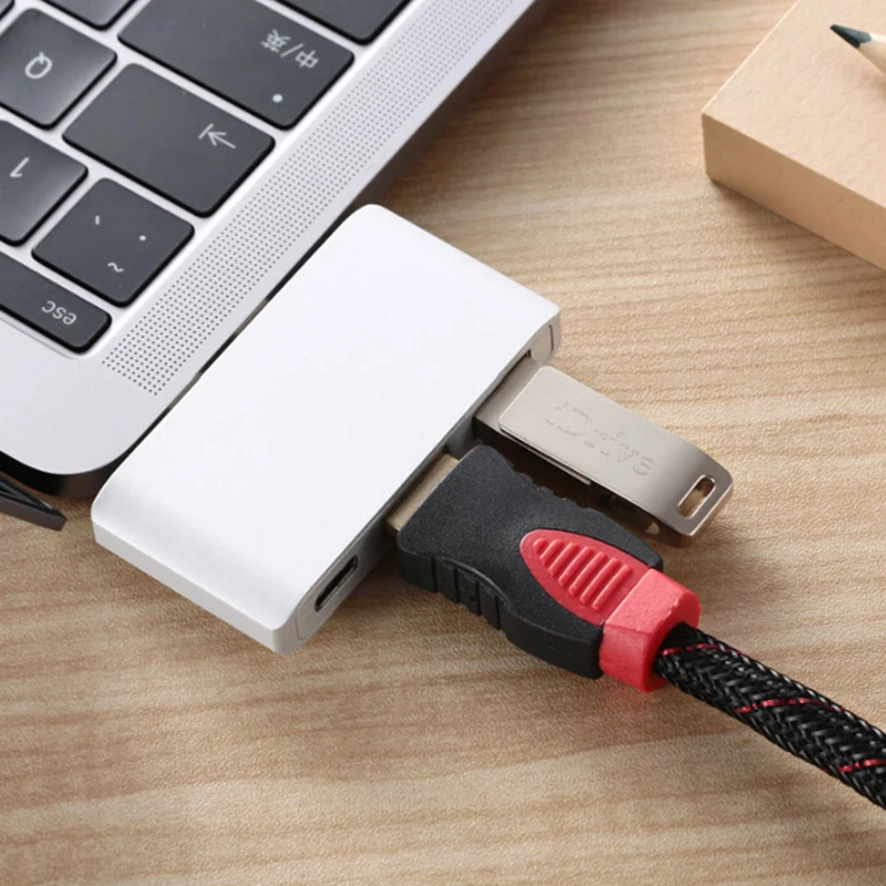 Горячая 3 в 1 USB C концентратор к HDMI с USB 3,0 концентратор type-c PD для MacBook Pro(1* HDMI+ 1* type-C+ 1* USB 3,0