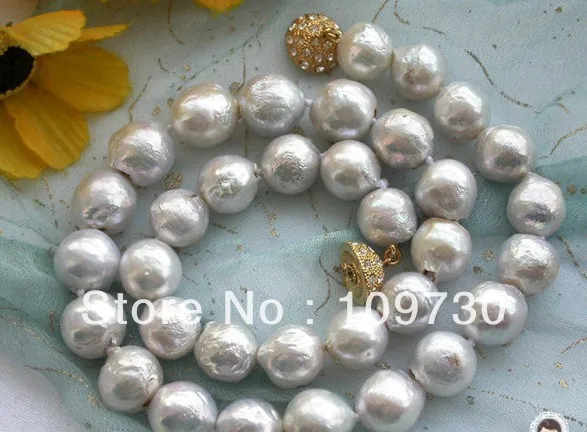 

Jewelry 001664 lustre 17" 13mm white almost round keshi reborn PEARL NECKLACE