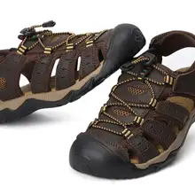 Лидер продаж Мода Лето Досуг Пляж Мужская обувь высокое качество кожаные сандалии в большие размеры Для мужчин сандалии