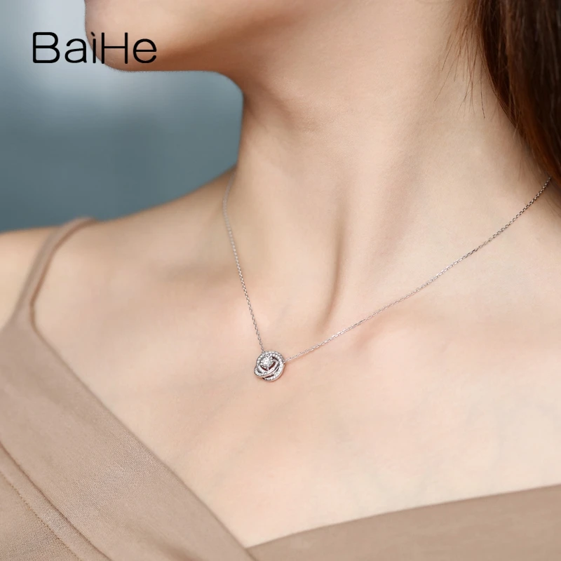 BAIHE, 18 К, белое золото, 0.10ct, сертифицировано H/SI,, натуральный бриллиант, женские трендовые ювелирные изделия, элегантный подарок, ожерелья