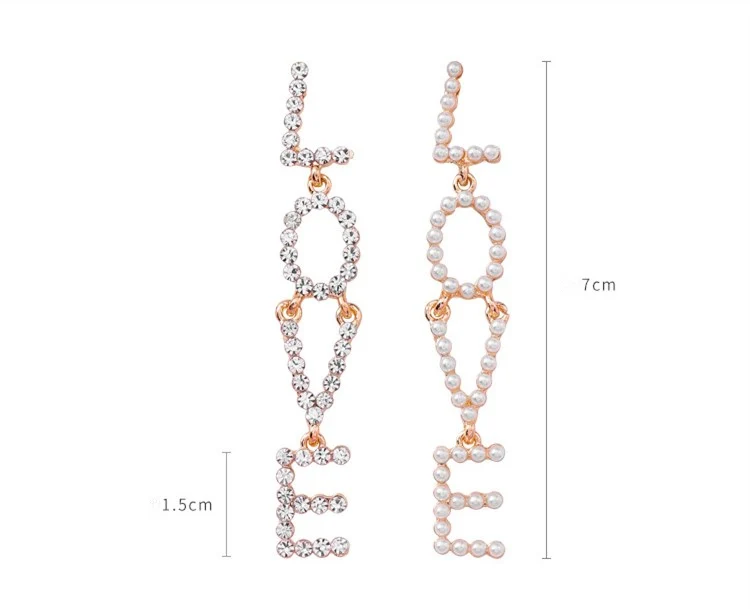 Latest Long Links Love Letter Alphabet Rhinestone Pearl Jewelry Earrings For Wedding