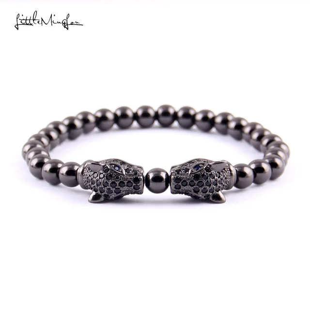 Little Minglou Luxury Cz Zircon Double Leopard Head Charm Men Bead Little Minglou Luxury Cz Zircon Double Leopard Head Charm Men Bead Bracelet Copper Beads Bracelets Bangles