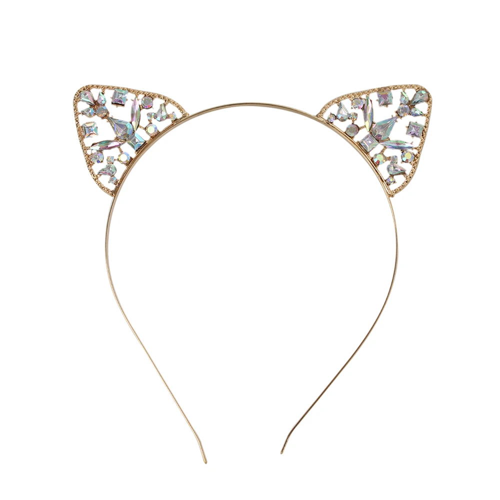 New Hair Accessories Crystal Cat Ears Hair Hoop Headband Women Shiny Rhinestone Cats Ear Hair Bands Costume Party Headwear