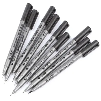 

Black 9 Pcs Pigment Liner Fine Line Pen Micron Ink Pen Set 005 01 02 03 04 05 06 08 Brush