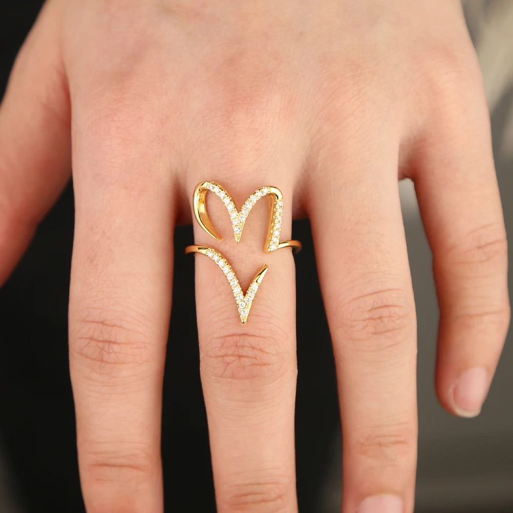 

Korean style gifts for women Open Heart Rings Minimalsit Gold color with clear zircon engagement ring For Women adjustable size