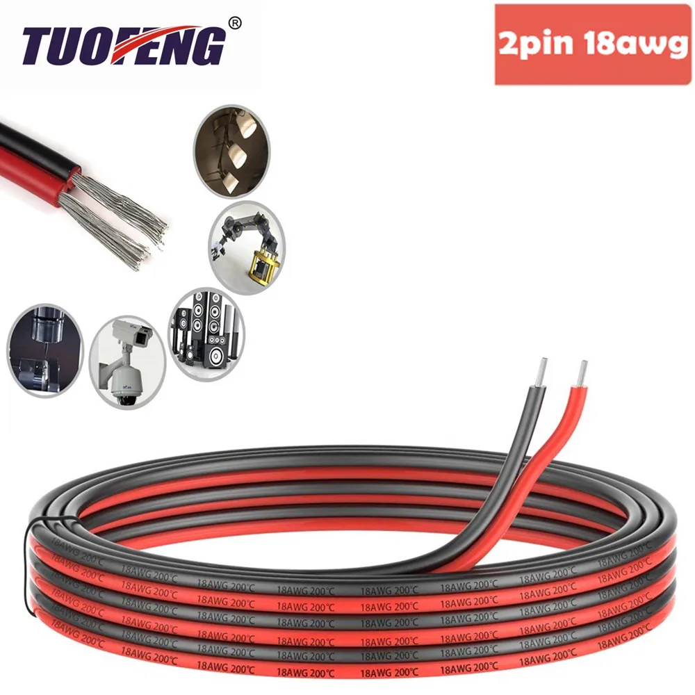 

2pin Extension Cable Wire Cord 18awg Silicone Electrical Wire Black and Red 2 Conductor Parallel Wire line Soft and Flexible