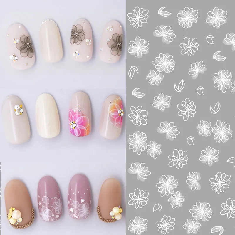 

1 sheet White Lace Flowers Nail Sticker Butterfly 3D Stickers Decals Jellyfish nail art sticker Nail Decorations