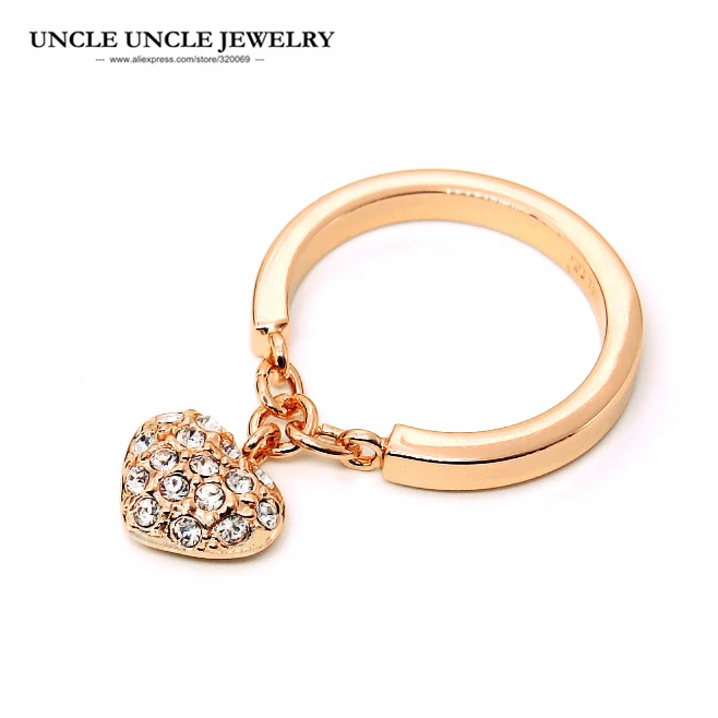 

Rose Gold Color Rhinestones Inlays Heart-shape Pendant Design Exquisite Woman Fashion Ring Christmas Gifts