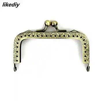 

10 pcs/lot 8.5 cm Antique bronze square metal purse frame knurling straight edge kiss clasp handle for DIY bag accessory