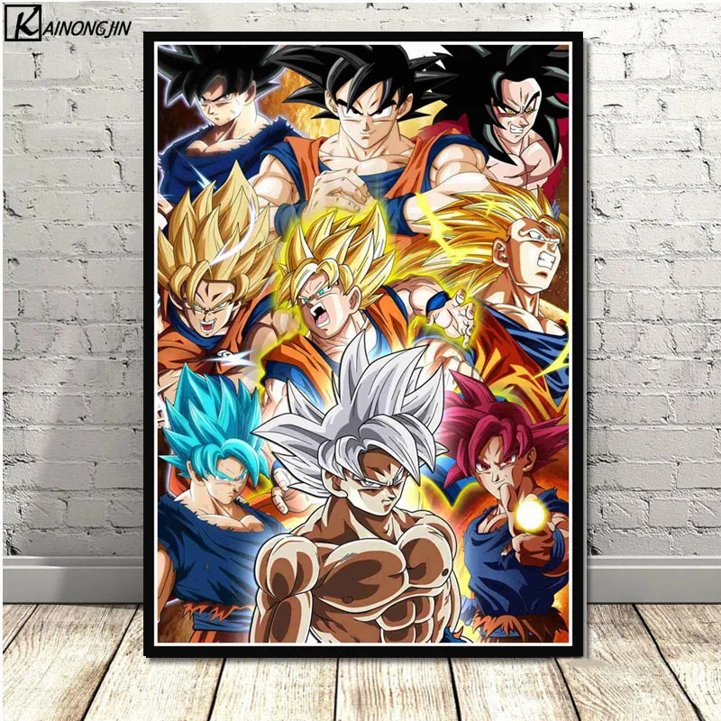 Dragon Ball Z плакат Wall Art супер Goku Ultra освоить Холст Плакаты с живописью и принты комнаты декорации Декор для дома - Цвет: 002