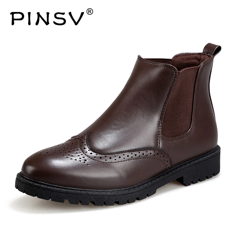 

PINSV British Style Mens Chelsea Boots Elegant Slip-on Men Ankle Boots Pu Leather Trendy Casual Shoes Men Size 39-44
