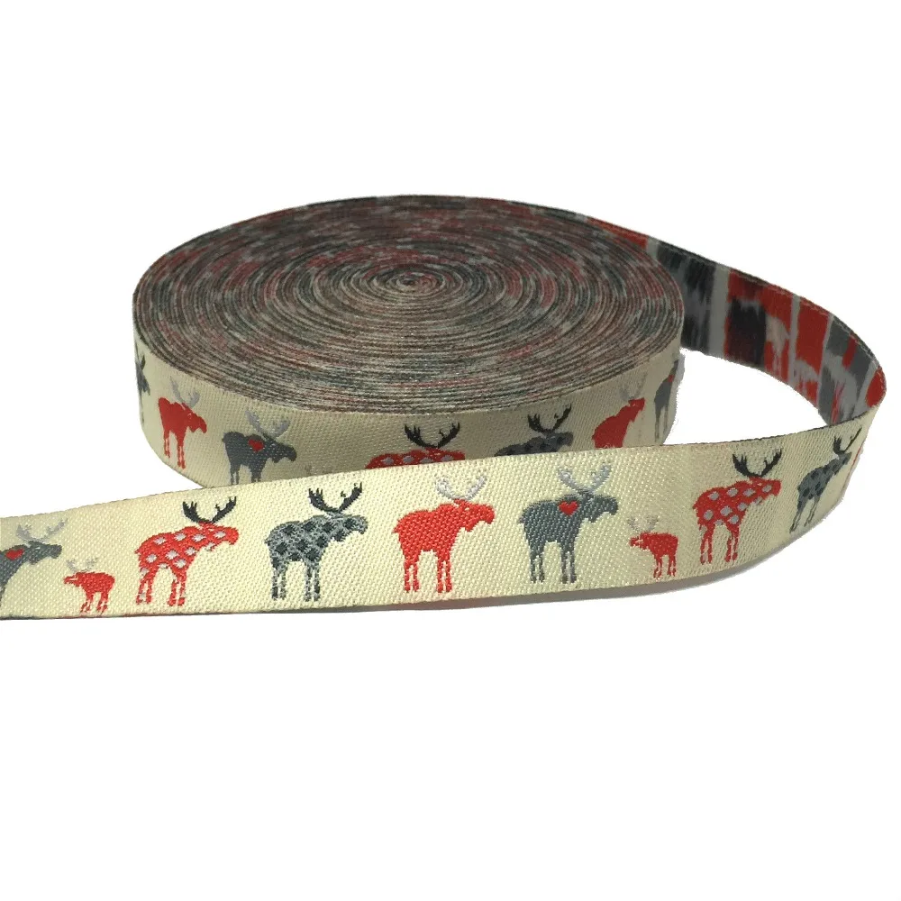 

ZERZEEMOOY 7/8" 22MM 10yards/lots Christmas Deer Dog Collar Ribbon Woven Jacquard Ribbon