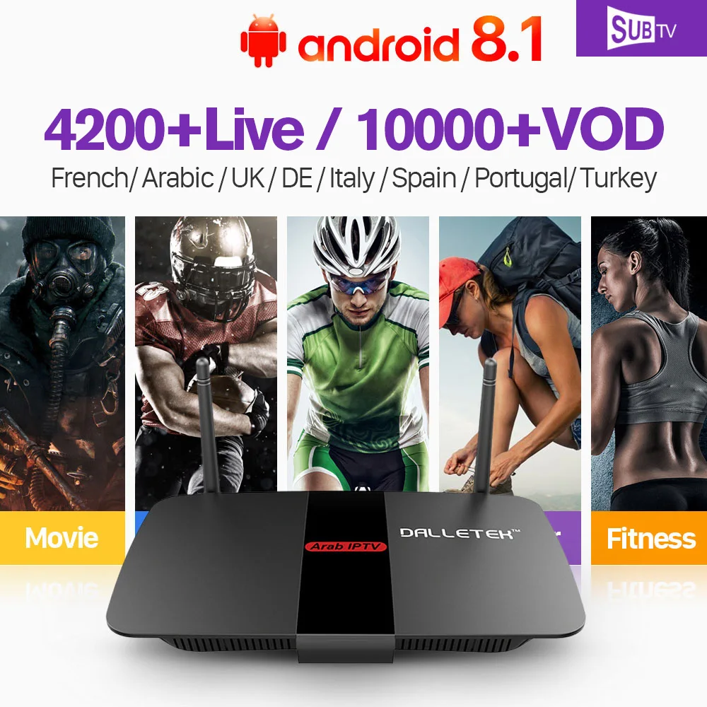 

SUBTV France Arabic IPTV R1 4K Android 8.1 smart tv box 2G 16G IPTV Subscription Portugal Turkey Italy Spain Poland Sweden IP TV