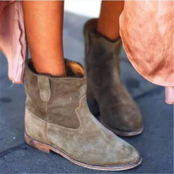 

Suede Leather Women Ankle Boots Shoes Flat Retro Distressed Cowboy Pleated Biker Boots Women Motorcycle Boots Shoes plus size 42