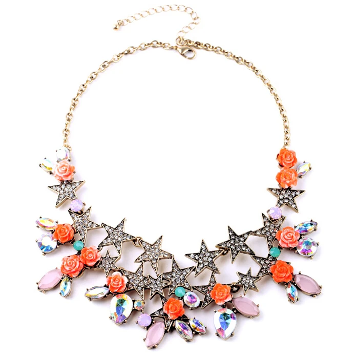 

2017 Collier Maxi Necklace Fashion Brand Luxury Choker Multicolor Crystal Collar Rose Flower Statement Necklace For Women Gife